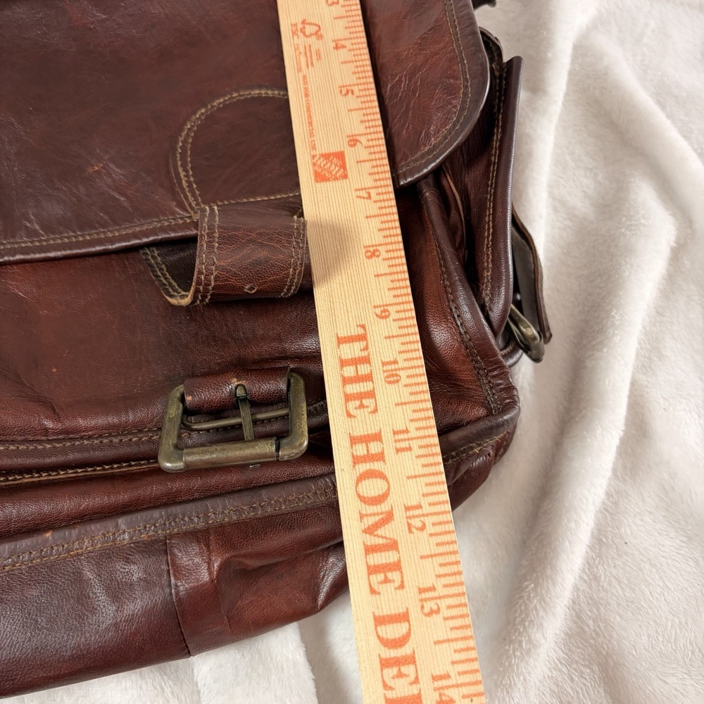 Vintage Leather Messenger Bag Satchel Distressed dual-buckle flap See Pics - Picture 7 of 9